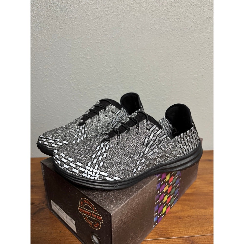 Bernie Mev Victoria Pewter Black Reflective Woven Sneakers Size 37 US 6.5-7
